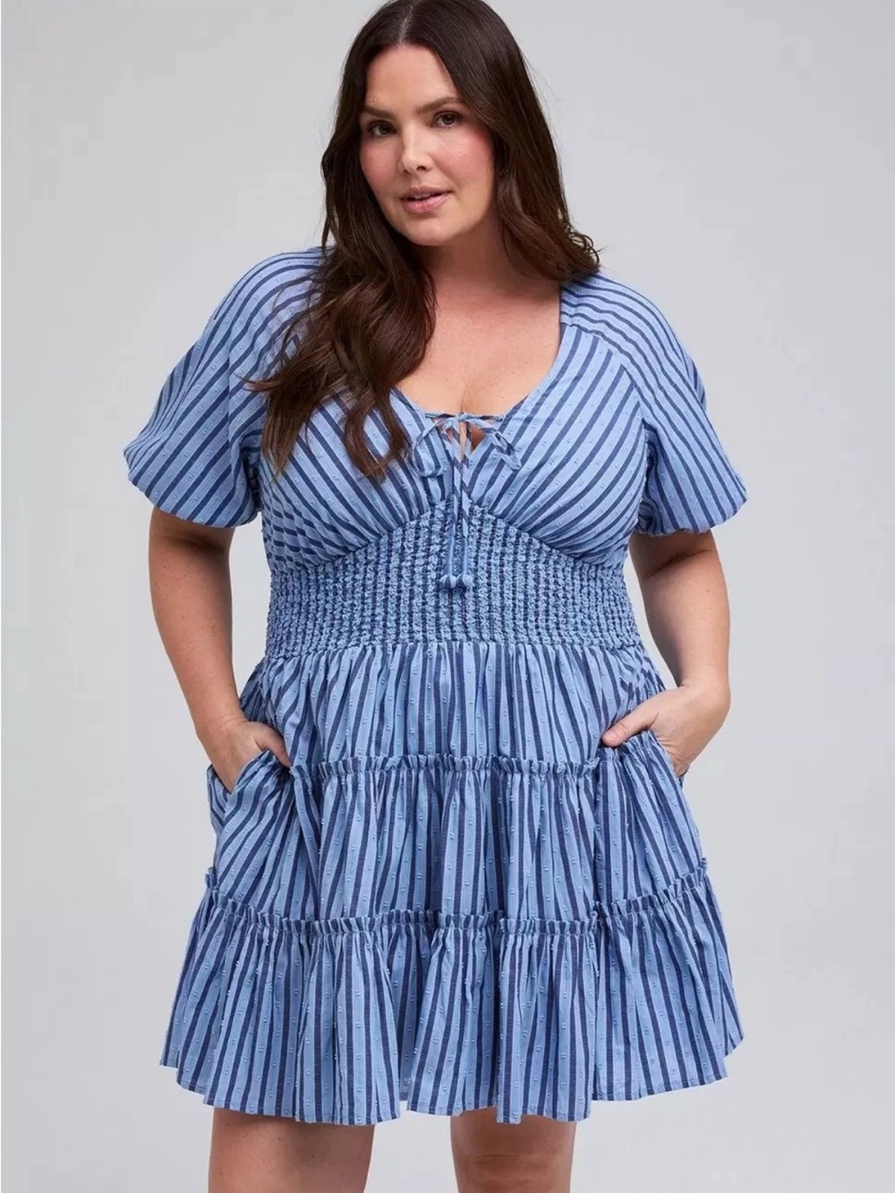 Torrid Belle Isle Stripe Peasant Mini Dress Cottagecore Coquette Feminine Boho - Picture 2 of 16